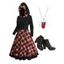 Hooded Plaid Panel Lace Up Dress And Chunky Heel Buckle Strap Ankle Boots Gothic Spider Shape Pendant Chain Necklace Outfit - multicolor S | US 4