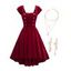 High Low Cap Sleeve Midi Vintage Velvet Dress And Moon Star Pattern Necklace 3D Flower Faux Pearl Earrings Outfit - RED S | US 4
