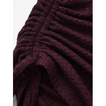 Cinched Ruched Ruffles Tie Knot Knit Top Long Sleeve Solid Color Sweetheart Neck Knitted Top 