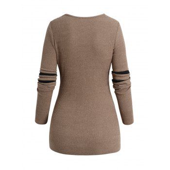Cowl Neck Colorblock Panel Knit Top Lace Up Long Sleeve Casual Knitted Top 