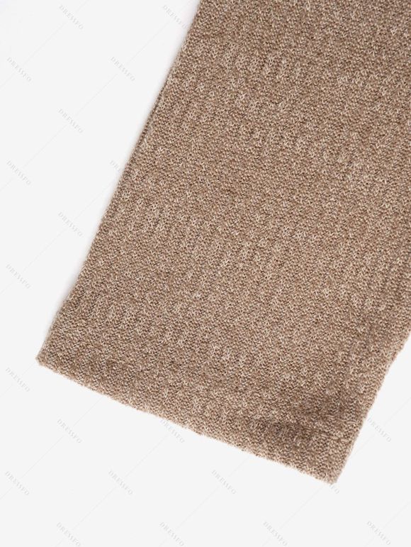 Haut Décontracté Tricoté Panneau en Blocs de Couleurs Manches Longues à Col Bénitier à Lacets - café XXL | US 14