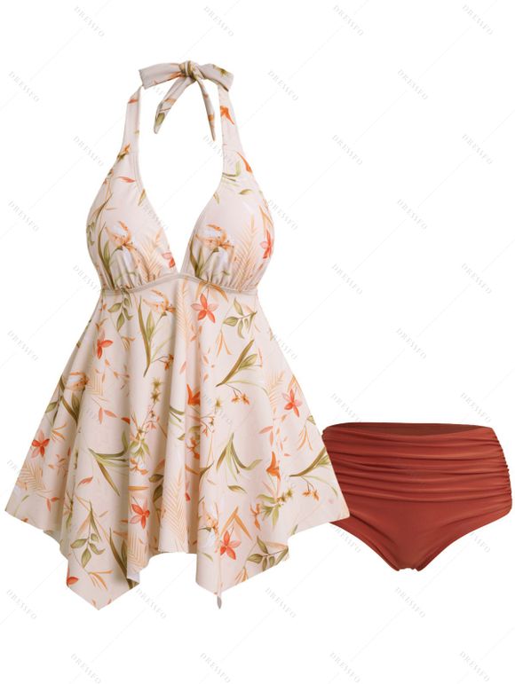 Maillot de Bain Bikini Deux-Pièces Dos-Nu à Imprimé Fleurs pour Plage - Rose clair XL | US 12