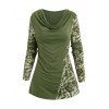 T-shirt Décontracté Teinté Imprimé à Manches Longues à Col Bénitier - Vert profond XXL | US 14
