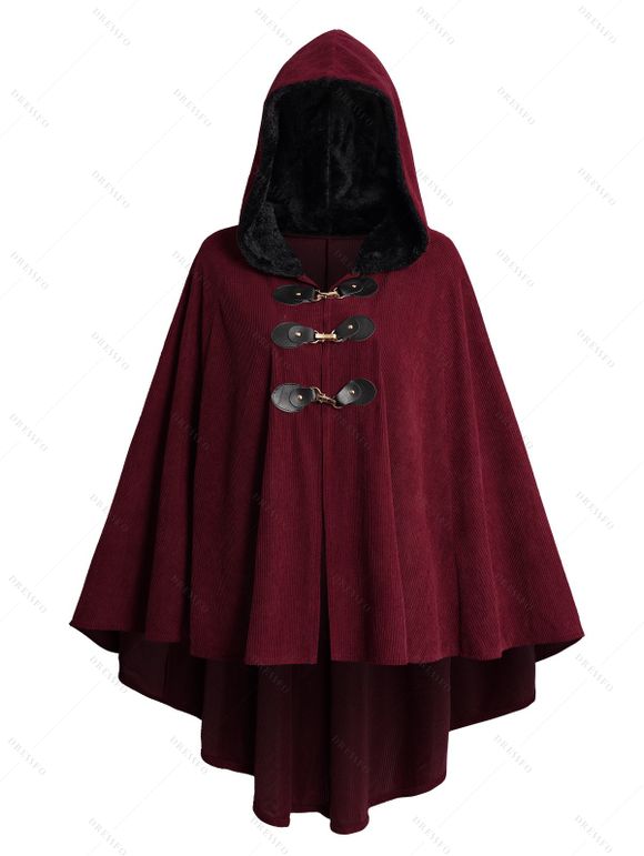Cape à Capuche Haute Basse à Doublure Fourrée en PU - Rouge foncé XXL | US 14