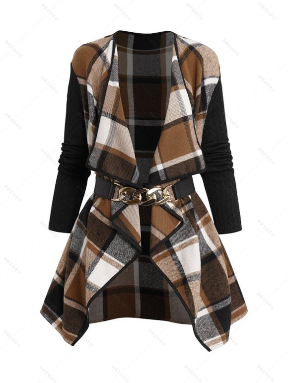 Manteau Texturé à Carreaux à Manches Longues - café S | US 4