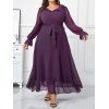 Plus Size Poet Sleeves Ruffles Collar Layered Tied Chiffon A Line Dress - CONCORD 4XL | US 18