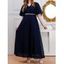 Plus Size Crossover Faux Pearl Belt Mesh Overlay Trumpet Sleeve Solid Color Dress - DEEP BLUE 4X | US 18