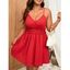 Plus Size Lace Panel Solid Color V Neck Spaghetti Strap Dress - RED 3XL | US 18