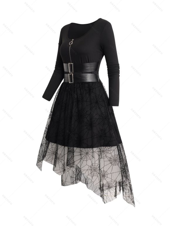Robe Asymétrique Superposée Panneau en Maille Bouclée à Demi-Zip - Noir M | US 6