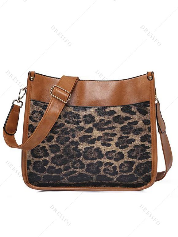 Sac Godet à Bandoulière Réglable Motif Guitare et Léopard pour Femmes - multicolor A 