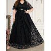 Maxi Robe en Dentelle en Métal Manches Courtes de Grande Taille à Col V - Noir 4XL | US 18