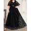 Maxi Robe en Dentelle en Métal Manches Courtes de Grande Taille à Col V - Noir 4XL | US 18