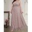 Plus Size Plunging Neck Sleeveless Tulle Overlay Pleats Surplice Mid Waisted A Line Dress - LIGHT PINK 4XL | US 18