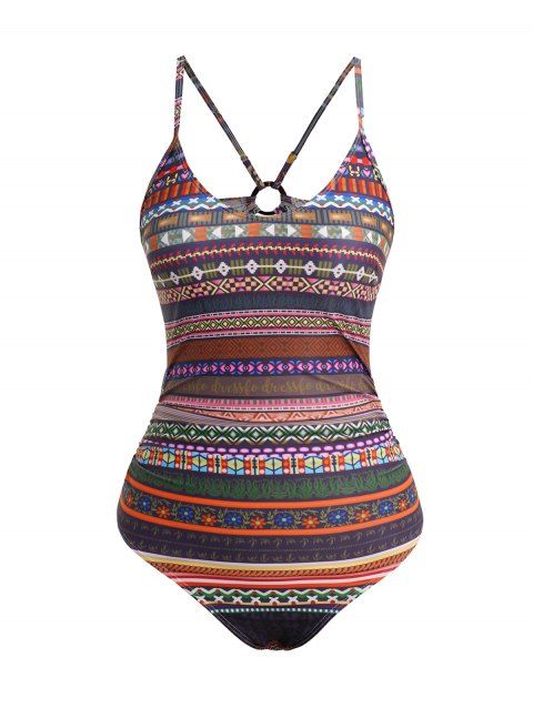 Tribal Aztec Print Swimsuit O Ring Back One-piece Swimsuit