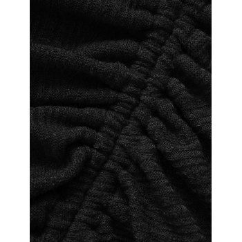 Cinched Flounce High Low Knit Dress Mock Button Solid Color Long Sleeve Midi Knitted Dress 