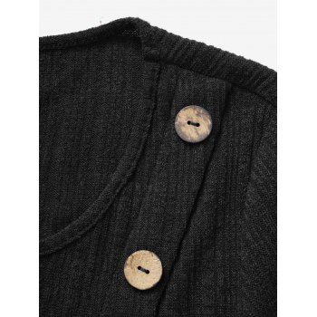 Cinched Flounce High Low Knit Dress Mock Button Solid Color Long Sleeve Midi Knitted Dress 