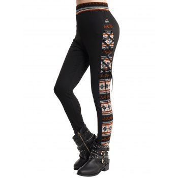 

Tribal Pattern Lace-Up Patchwork Colorblock Pants, Black