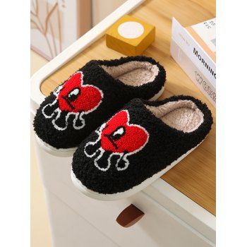 

Heart Eye Pattern Home Fluffy Warm Slippers, Black