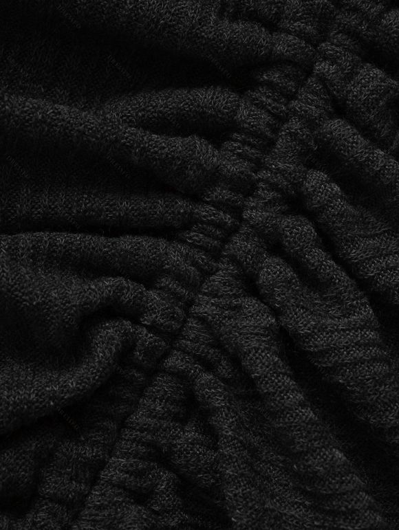 Robe Mi-Longue Tricotée Haute Basse Boutonnée en Couleur Unie à Manches Longues à Volants - Noir S | US 4