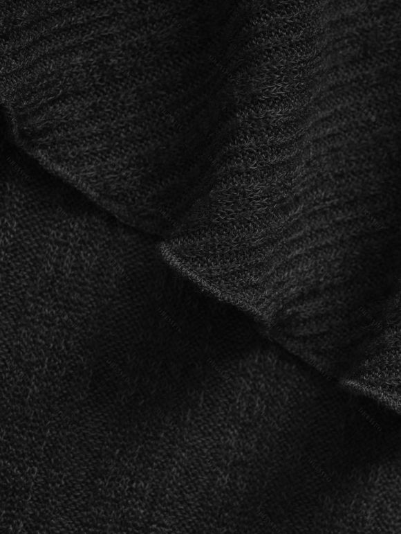 Robe Mi-Longue Tricotée Haute Basse Boutonnée en Couleur Unie à Manches Longues à Volants - Noir S | US 4