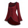Haut en Tricot Texturé Boutonné Panneau en Dentelle à Manches Longues - Rouge foncé XXL | US 14