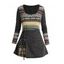 Haut Court Ethnique Tricoté Panneau Motif Tribal à Manches Longues à Lacets - Gris Foncé XXL | US 14