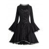Robe Asymétrique Gothique en Couleur Unie Manches Evasées à Lacets - Noir XXL | US 14