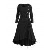 Robe Mi-Longue Tricotée Haute Basse Boutonnée en Couleur Unie à Manches Longues à Volants - Noir XXL | US 14