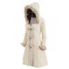 Cable Knit Plaid Faux Fur Panel Hooded Coat Horn Button Long Knitted Coat