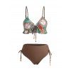 Maillot de Bain Rembourré Sanglée Fleurie Imprimée à Volants - café XL | US 12