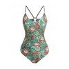 Maillot de Bain Fleuri Cachemire Imprimé à Taille Haute Une-Pièce à Volants - Vert XXL | US 14
