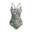 Maillot de Bain Fleuri Cachemire Imprimé à Taille Haute Une-Pièce à Volants - Vert XXL | US 14