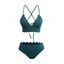 Ensemble de Bikini Croisé Au Dos en Couleur Unie à Ourlet Festonné - Vert XL | US 12