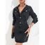 Mini Robe Délavée Boutonnée Manches à Col Relevé en Denim - Noir L | US 6