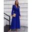Solid V Neck Pleated Dress Crossover Belted Lantern Sleeve Dress - BLUE XXL | US 14