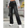Jean Délavé Lâche Taille Haute à Jambe Large avec Poches en Denim - Noir XL | US 10