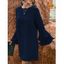 Mini Robe Elégante Superposée Manches Evasées à Col Rond - Bleu de Minuit XL | US 12