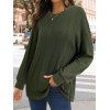 Pull en Tricot à Câble à Goutte Epaule en Couleur Unie à Col Rond - Vert profond XL | US 12