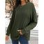 Pull en Tricot à Câble à Goutte Epaule en Couleur Unie à Col Rond - Vert profond XL | US 12