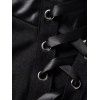 Robe Mi-Longue Gothique Asymétrique Ceinturée à Epaule Dénudée à Manches Longues à Lacets - Noir XXL