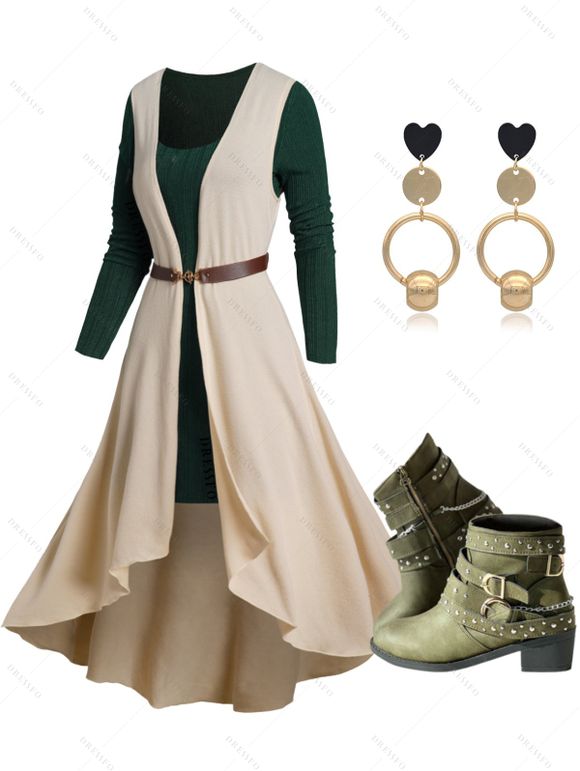 Robe Pendante Plissée Géométrique Cœur en Tricot à Taille Haute - Vert S | US 4