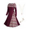 Robe en Tricot à Décolleté Bénitier avec Lacets et Pendentifs Etoiles Style Tribal - Rouge foncé S | US 4