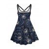 Mini Robe Ligne A Etoile Lune Galaxie Imprimés de Grande Taille à Col V - Bleu de Minuit L | US 14