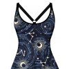 Mini Robe Ligne A Etoile Lune Galaxie Imprimés de Grande Taille à Col V - Bleu de Minuit 4X | US 22