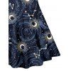 Mini Robe Ligne A Etoile Lune Galaxie Imprimés de Grande Taille à Col V - Bleu de Minuit 2X | US 18