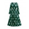 Robe Tribale Fleur Imprimée Partout à Manches Longues à Col Rond - Vert profond XL | US 12