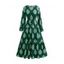 Robe Tribale Fleur Imprimée Partout à Manches Longues à Col Rond - Vert profond XL | US 12