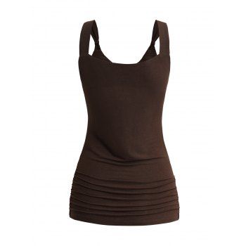 Ruffles Trim Ruched Tank Top Solid Color V Neck Casual Tank Top 