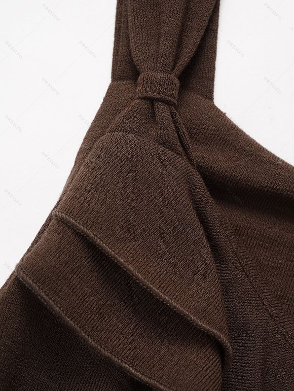 Débardeur Décontracté en Couleur Unie Ourlet à Volants à Col V - Café profond XXL | US 14