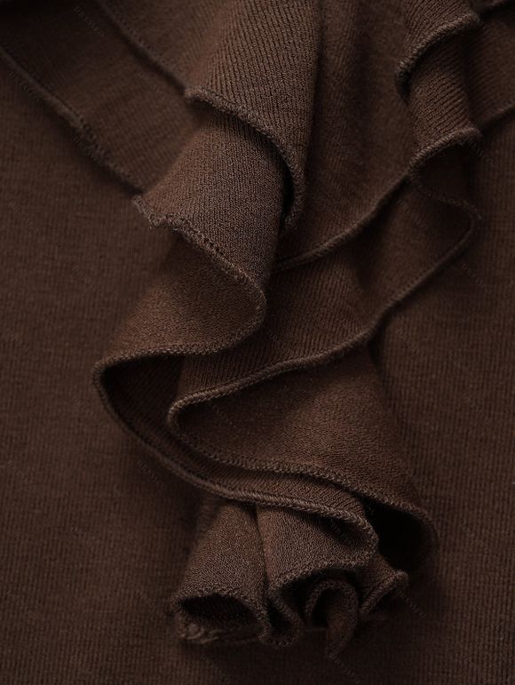 Débardeur Décontracté en Couleur Unie Ourlet à Volants à Col V - Café profond XXL | US 14